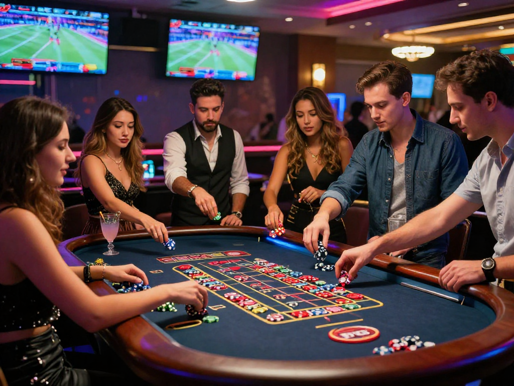 I migliori casinò online non aams in una scena vivace di gioco con amici al tavolo della roulette.