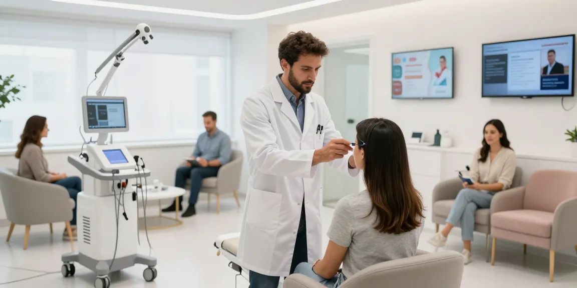 Hair transplant Turkey: Expert doctor consultation in a modern health clinic focused on patient care.