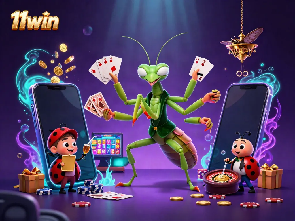 Experience the excitement of 11win with a vibrant cartoon casino scene featuring a card sharp and pit boss.