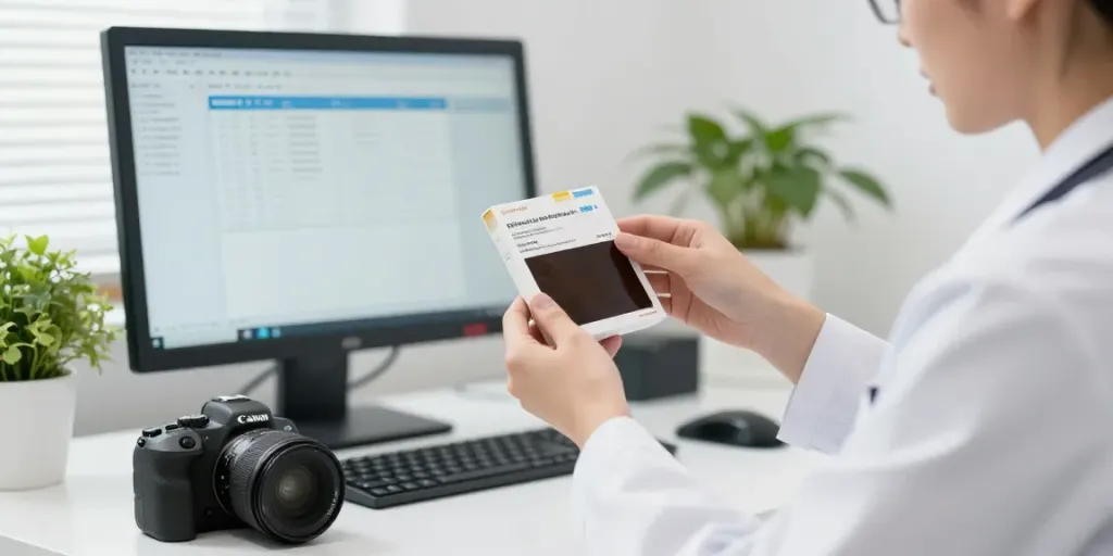 Процесс продажи неиспользуемых препаратов через фонд: профессионал проверяет упаковку.