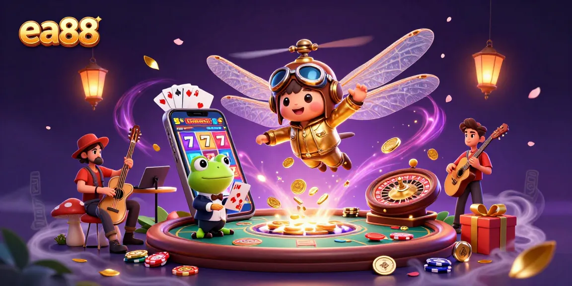 Spin the reels and win big with ea88 at this vibrant casino scene featuring dynamic characters and gaming elements.