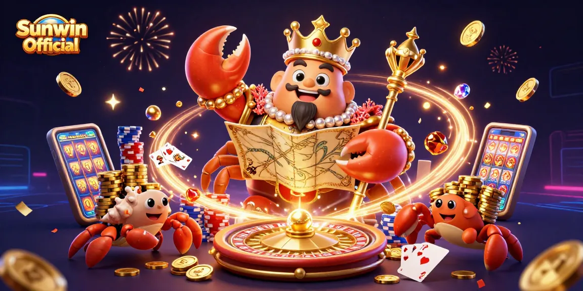 Experience thrilling wins at Sunwin Official with an ultra-detailed casino scene featuring a golden crab emperor.