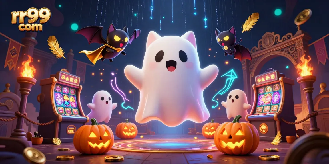 Win big at rr99 com with a ghost cat and vampire bat in a haunted casino