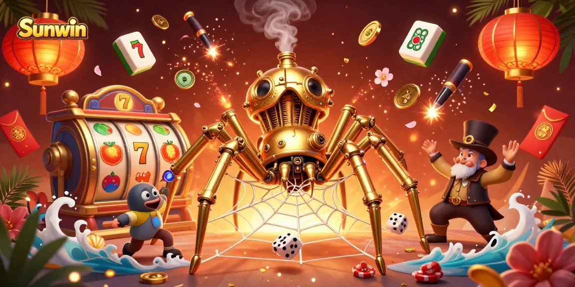 Sunwin captures the excitement of spinning slot reels amidst an enchanting casino scene.