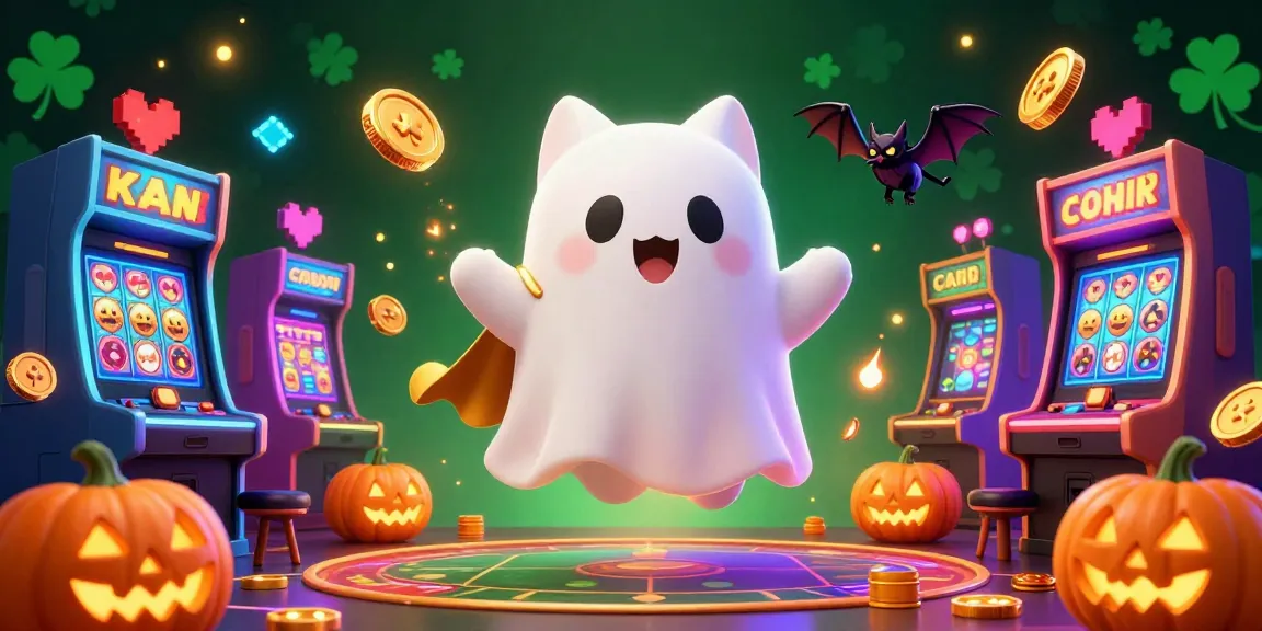 Experience the thrill of gambling at rr88, where a friendly ghost cat and bat bring casino excitement alive!