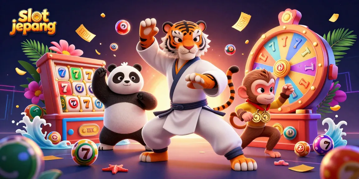 Experience the excitement of slot jepang with a vibrant 3D illustration of animated characters and casino elements.