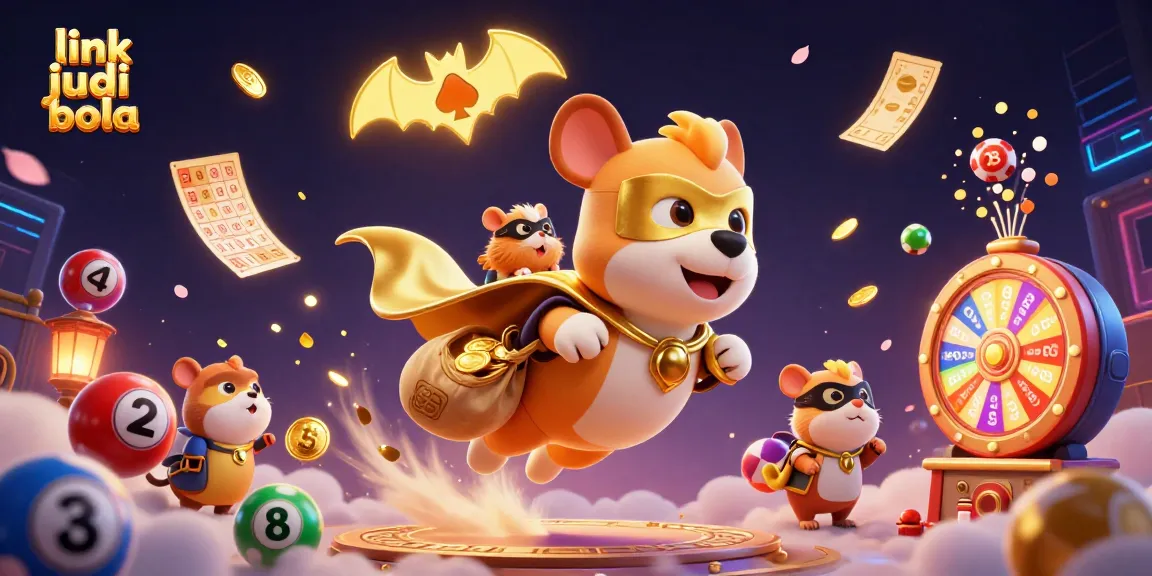 Experience link judi bola with a dynamic scene of a superhero dog flying amidst vibrant casino elements.