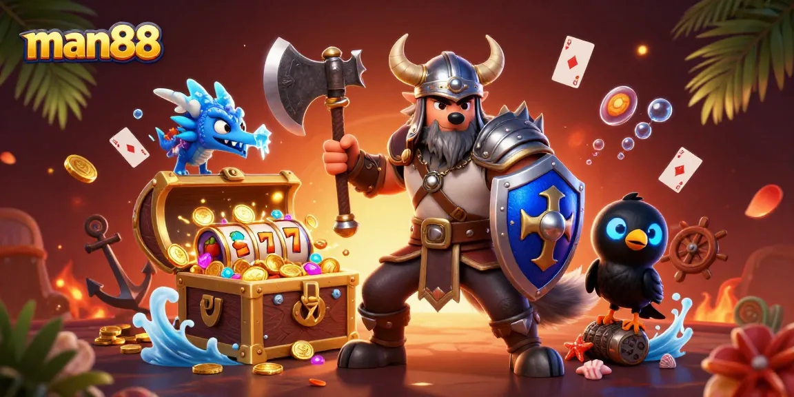 Experience thrilling gameplay at man88 with Viking warriors and vibrant casino treasures.