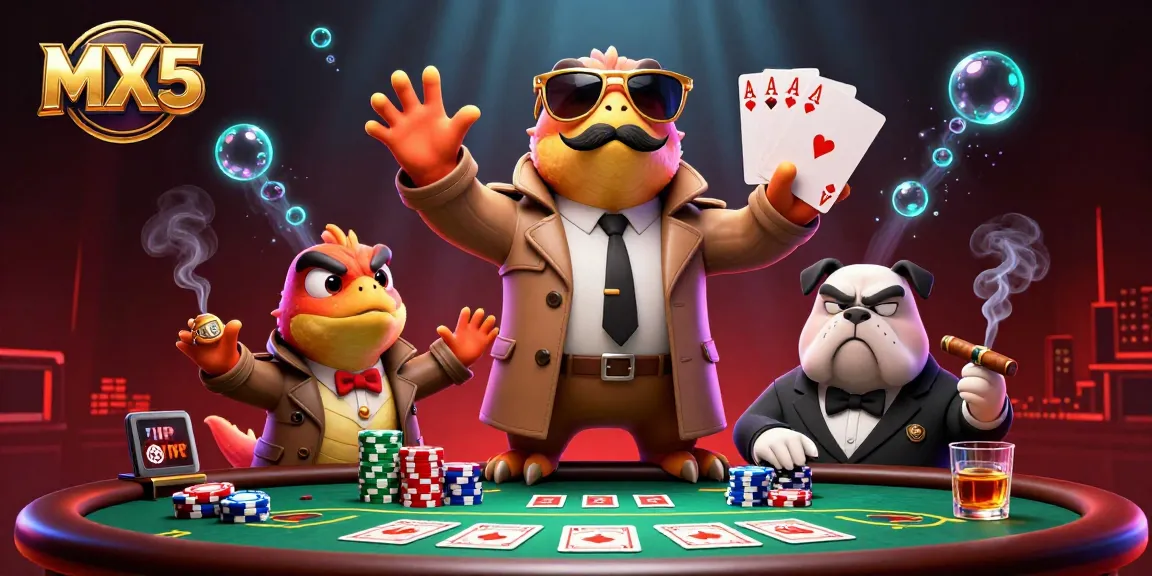Experience the excitement of MX5 with cartoon raptors trying to join a VIP casino lounge amidst a vibrant gaming scene.