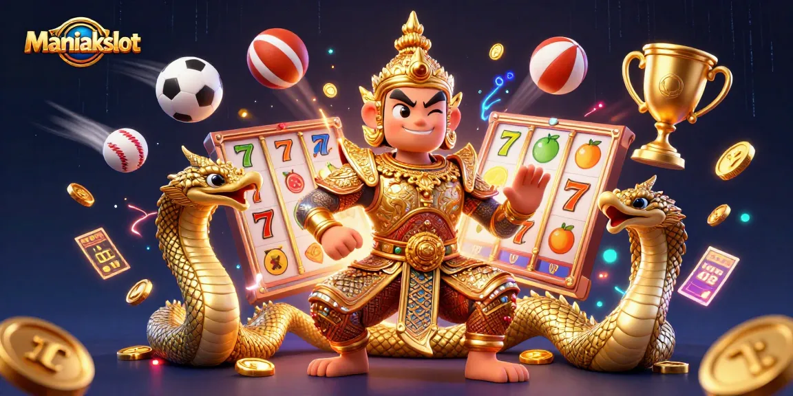 Experience the thrill of Maniakslot with dynamic slot reels and vibrant gambling elements.