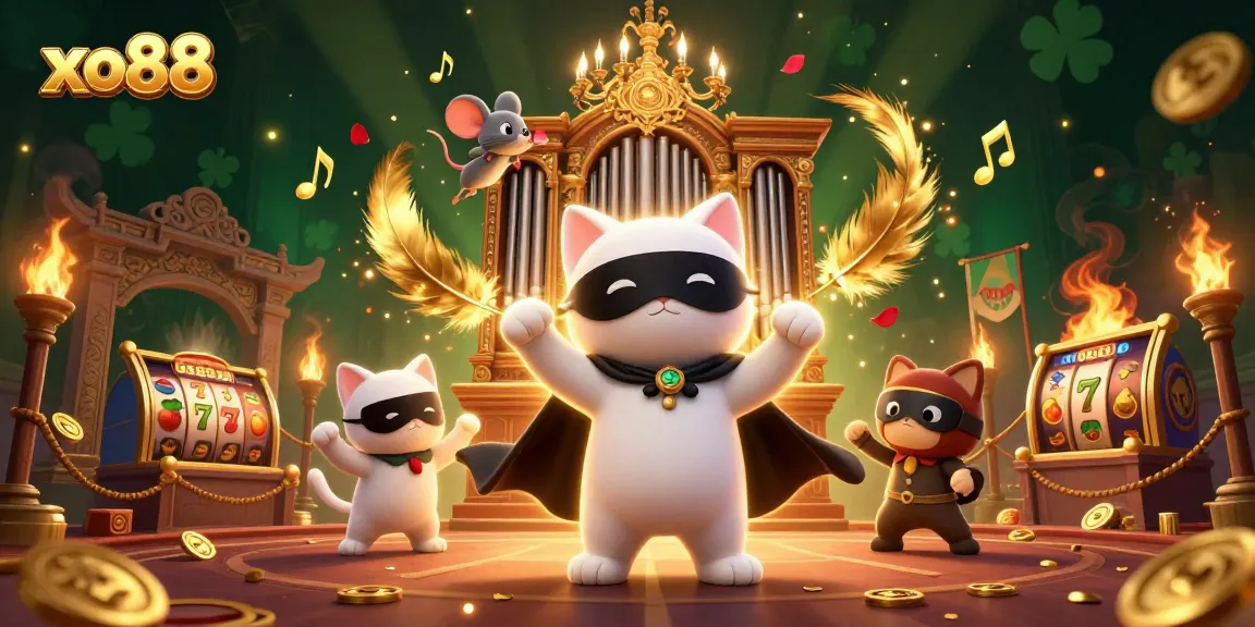 Experience winning spins at xo88 with a vibrant casino scene featuring animated characters and classic slot symbols.