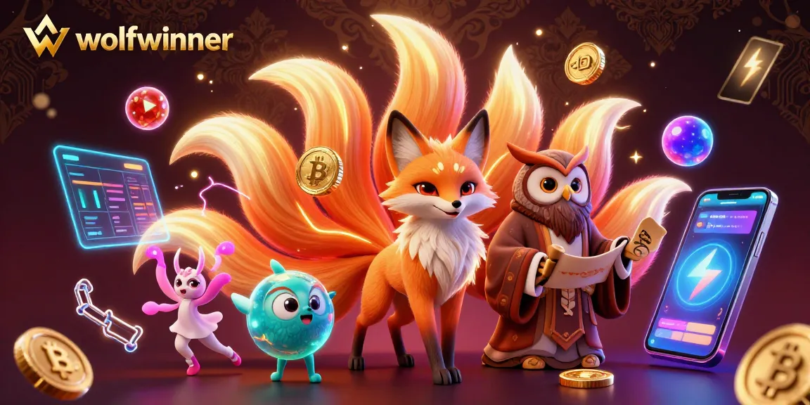 Engage in thrilling gaming adventures with the vibrant wolfwinner nine-tailed fox spirit in a colorful casino scene.