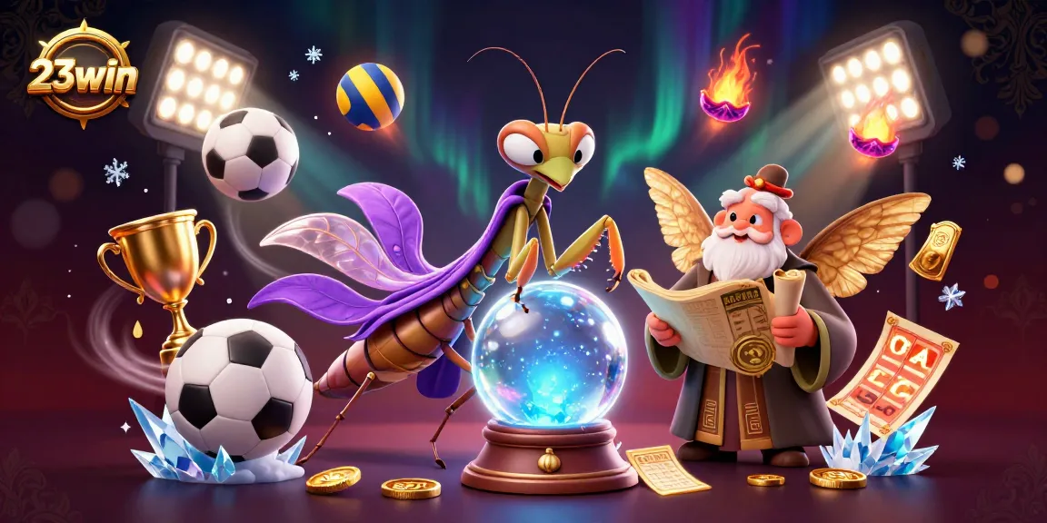 Experience the thrill of 23win with dynamic sports action and magical characters in a vibrant casino scene.